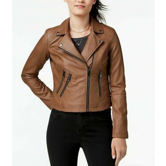 NEW CoffeeShop Juniors' Faux-Leather Moto Jacket - Picture 1 of 5